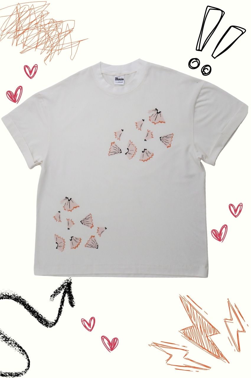 White t-shirt with pencil shaving illustration design creative minimalist art shirt South Africa