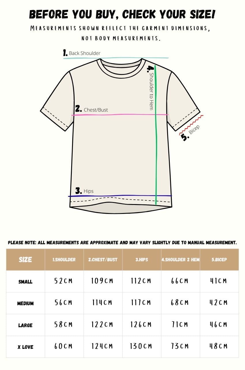 T-shirt size guide with measurements for small medium large XL clothing South Africa